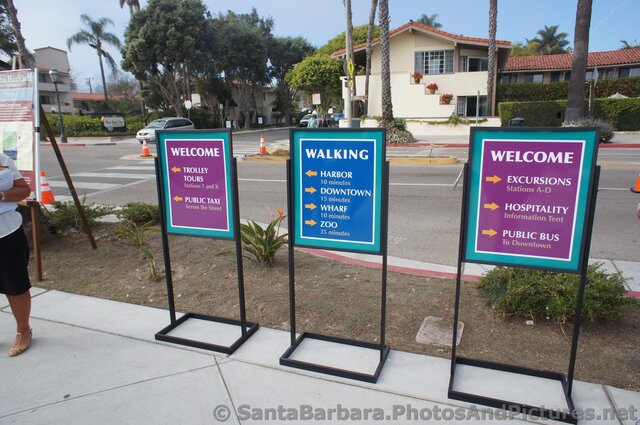 Direction signs to Santa Barbara attractions at the waterfront along Cabrillo St.jpg